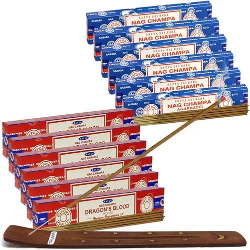Miniatura 23 de Varillas de incienso de Sangre de Dragón y Palo Santo con soporte, paquete de variedad de la marca House of Nag Champa y Trumiri