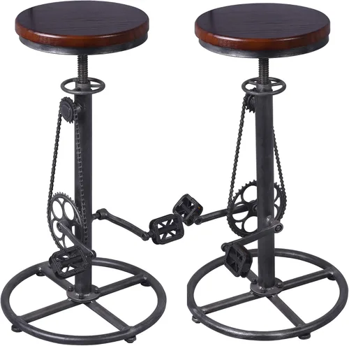 Miniatura 10 de Juego de 2 taburetes de bar industriales, giratorios, vintage, para café, cocina, comedor, isla, reposapiés, pedal de bicicleta, extra alto, altura
