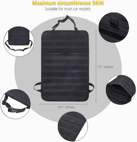 Miniatura 3 de Organizador táctico universal para respaldo de asiento, panel Molle para vehículo, bolsa de almacenamiento con 5 bolsas Molle desmontables