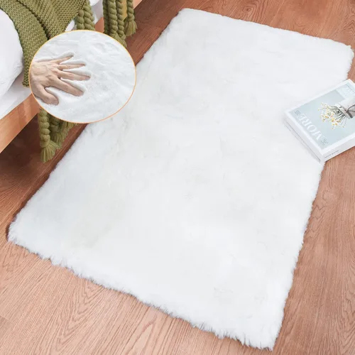 Miniatura 9 de ORINOVA Alfombra de felpa marrón claro beige de 8 x 10 pies para sala de estar, alfombra bohemia esponjosa de piel de conejo grande para dormitorio