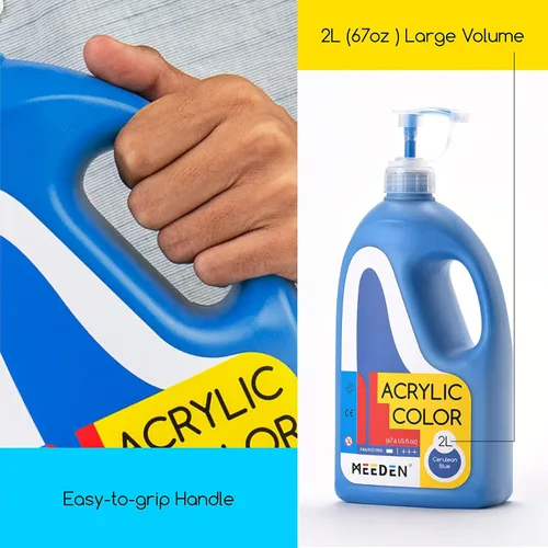 Miniatura 2 de MEEDEN Pintura acrílica azul cerúleo con tapa de bomba, 1/2 galón (2 litros/67.6 onzas), cuerpo suave, no tóxico, color rico en pigmentos, perfecta