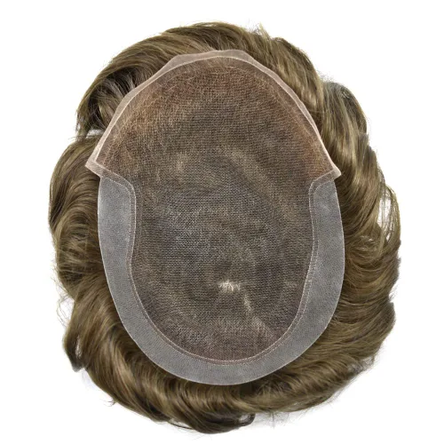 Miniatura 7 de Toupee - Pieza de cabello humano real para hombre, sistema de reemplazo de encaje suizo suave para hombre, pieza de pelo tipo tupé, protesis capilar