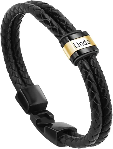 Miniatura 45 de Pulseras de cuero personalizadas para hombre con 1-6 nombres, pulsera trenzada personalizada con cuentas para papá, marido, día del padre, San
