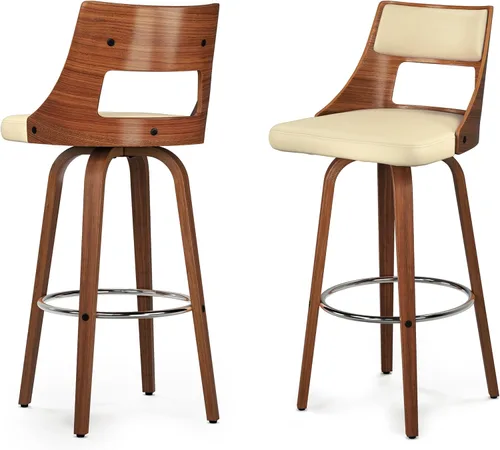 Miniatura 13 de SIMPLIHOME Randolph Taburetes de mostrador (juego de 2) – asientos de cocina tapizados de madera curvada de 28 pulgadas de altura de asiento