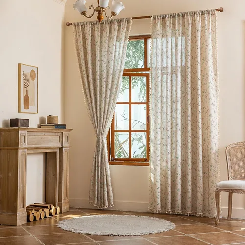 Miniatura 4 de Cortinas florales de granja semiopacas para sala de estar, de 63 pulgadas de largo, mezcla de lino y algodón, paneles de cortina de ventana cortos