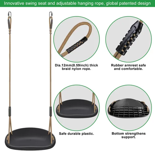 Miniatura 6 de Paquete de 2 columpios resistentes de capacidad de 500 libras con tabla de columpio más ancha y cuerda ajustable en altura de 50 a 80 pulgadas