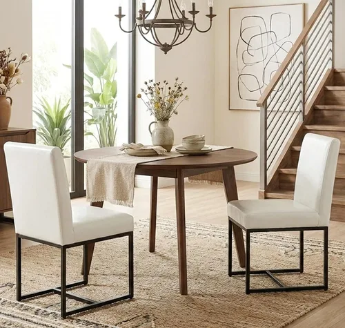 Miniatura 28 de Shunzhi Juego de 2 sillas de comedor modernas tapizadas de cuero PU, sillas de comedor de mediados de siglo, sillas laterales sin brazos, cómodas