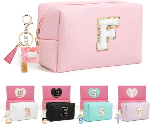 Miniatura 70 de AIBFRID 2 piezas de bolsas de maquillaje iniciales para mujeres, regalos de cumpleaños para niñas de 4 5 6 7 8 9 10 11 12 años, bolsas de cosméticos
