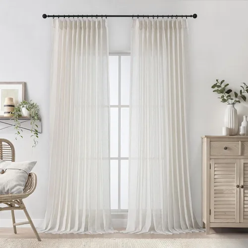 Miniatura 13 de WEST LAKE cortinas de lino natural con pinzas plegadas de 63 pulgadas de largo, 2 paneles, cortinas de estilo rústico para sala de estar