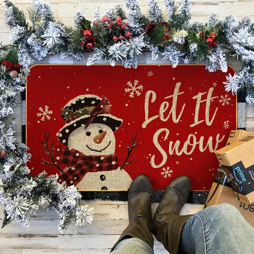 Miniatura 3 de Tapete de Navidad con diseño de muñeco de nieve, copos de nieve, invierno, Navidad, tapete decorativo antideslizante de bajo perfil para interiores