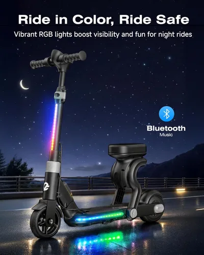 Miniatura 5 de ECOROAD Scooter eléctrico 2 en 1 para niños EK8, motor de 200 W y rango de 9 millas, hasta 10 MPH, sistema de freno doble, música Bluetooth y altura