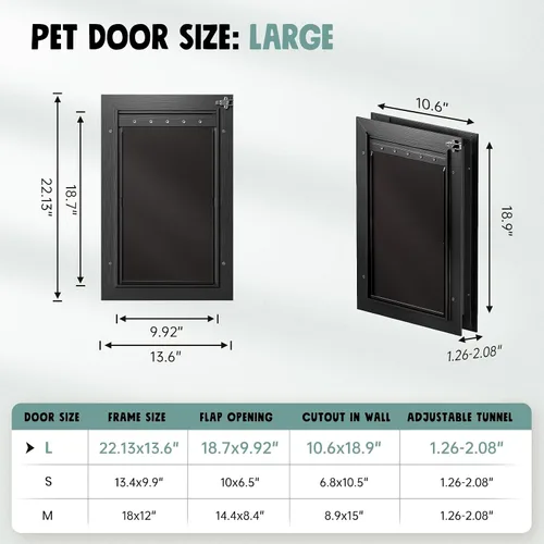 Miniatura 6 de Puerta de perro para puerta totalmente de aluminio con 3 solapas negras, puerta para perros grandes, puerta resistente para mascotas para perros