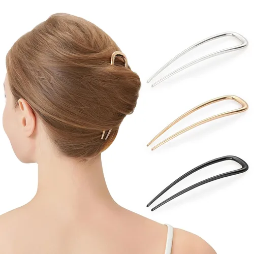 3 horquillas de metal francés para mujeres y niñas, horquillas para el cabello francés en forma de U para moños, accesorios elegantes para peinados