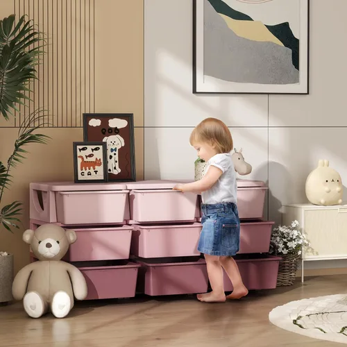 Miniatura 2 de Qaba Unidad de Almacenamiento de 3 Niveles para Niños, Organizadores de Juguetes y Almacenamiento con Cómoda de 9 Cajones para Dormitorio de Niños