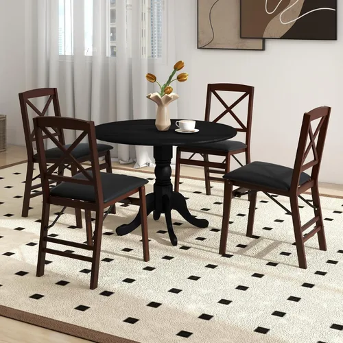 Miniatura 2 de Mesa de comedor redonda para 4, mesa de cocina rústica con mesa de 40 pulgadas, patas curvadas de caballete, mesa de tulipán de madera de goma, mesa