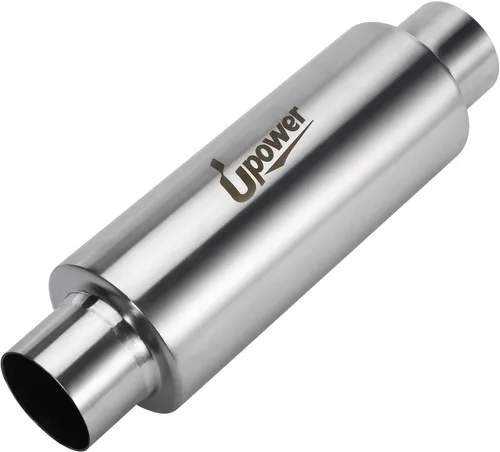 Miniatura 8 de Upower Resonador de escape de entrada y salida de 2.5 pulgadas, cuerpo de 4 x 8.5 pulgadas, silenciador de acero inoxidable recto con longitud total