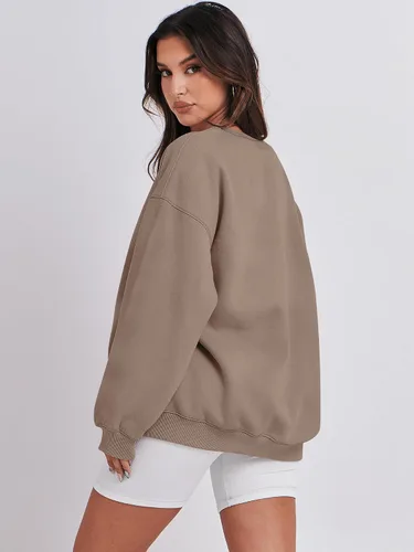 Miniatura 4 de ANRABESS Sudadera de gran tamaño para mujer, con cuello redondo, estilo Y2K, sudadera con capucha de forro polar, cómoda, camiseta informal, ropa
