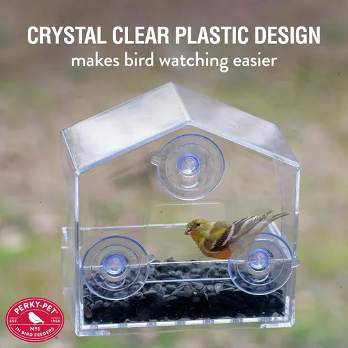 Miniatura 4 de Perky-Pet Comedero transparente para pájaros con ventosas fuertes, capacidad de semilla de 1/2 libra, Perky Pet 345, entretenida alimentación