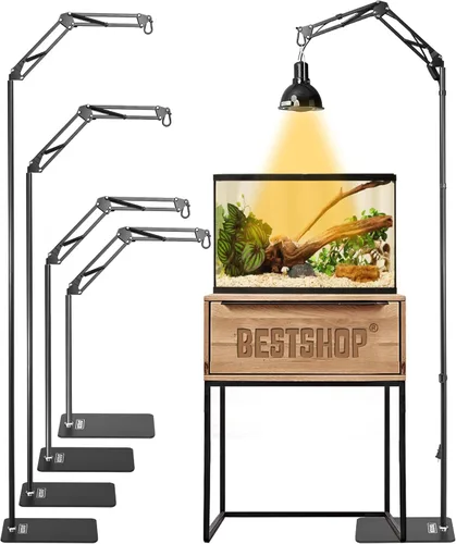 Soporte de luz para reptiles, soporte de bombilla de calor (15.7 a 74.3 pulgadas) con brazo oscilante ajustable de 360° para terrario, soporte de