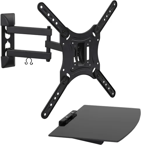 Mount-It! Soporte de TV con estante | Soporte de pared de TV de movimiento completo con estante flotante de entretenimiento para caja de cable, DVR