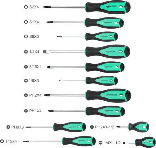 Miniatura 2 de Amazon Basics Juego de destornilladores magnéticos, incluye destornilladores Phillips, ranurados, Torx, cuadrados y rechonchos, juego