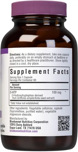 Miniatura 2 de Bluebonnet Nutrición 5-HTP (hidroxitripofán) 100 mg, para soporte de neurotransmisor*, apoya el estado de ánimo positivo*, sin soja, sin gluten, sin