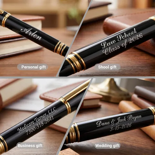Miniatura 3 de Ancolo Bolígrafos de rodillo personalizados, juego de escritura suave de lujo con punta de cristal, tinta negra, personalizada con tu nombre