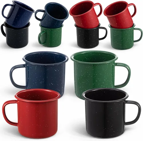 Miniatura 11 de Mimorou 2 tazas esmaltadas de 16 onzas para acampar al aire libre, tazas de café para bebidas frías y calientes, duraderas para el hogar, viajes