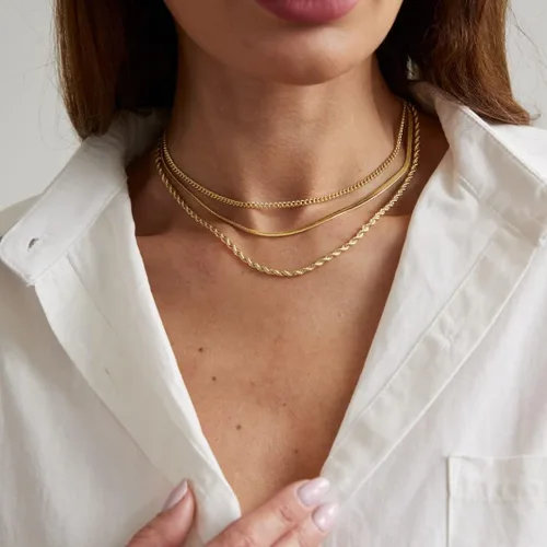 Miniatura 71 de Collares en capas para mujer, chapados en plata, delicada cuerda torcida de serpiente, delicado collar en capas, gargantilla de diferentes