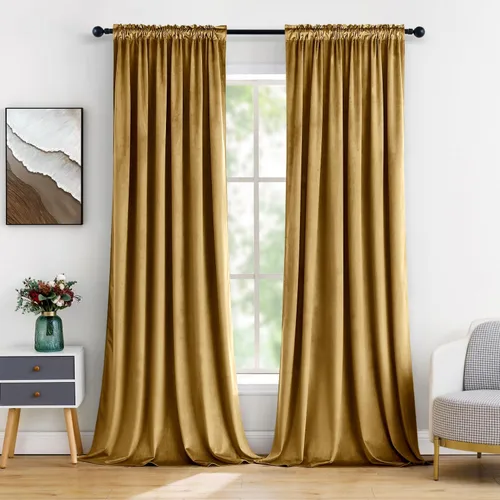 Miniatura 11 de MIULEE - Juego de 2 paneles de cortinas negro opacas y térmicas de terciopelo para la sala de estar y dormitorio, con bolsillo para cortinero, de 63