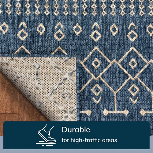 Miniatura 6 de Well Woven Medusa Nord - Alfombra marroquí tribal para interiores y exteriores, color azul, tejido plano, 5 pies 3 pulgadas x 7 pies 3 pulgadas