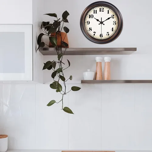 Miniatura 3 de Yoiolclc Reloj de pared vintage de 8 pulgadas, retro, relojes de pared silenciosos que funcionan con pilas, para cocina, baño, dormitorio, Bronce