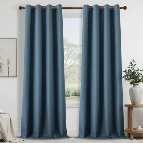 Miniatura 33 de DONREN Cortinas opacas de lino con aislamiento térmico de 52 x 95 pulgadas, cortinas de oscurecimiento de habitación con ojales para dormitorio