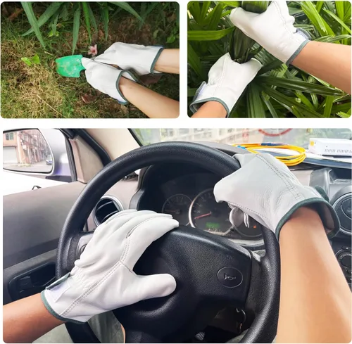 Miniatura 6 de 2 Pairs Cow Grain Leather Work Gloves for Men and Women