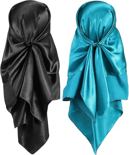 SATINIOR Pañuelo sedoso para la cabeza de 35 pulgadas, 2 unidades, bufanda cuadrada grande para el cuello, pañuelo de satén para dormir para mujer