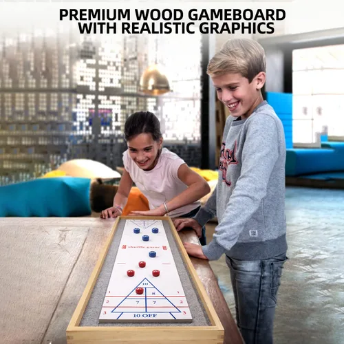 Miniatura 5 de GSE Games & Sports Expert Juego de mesa de Shuffleboard y Curling de madera maciza 2 en 1 con 8 rodillos para familia y amigos