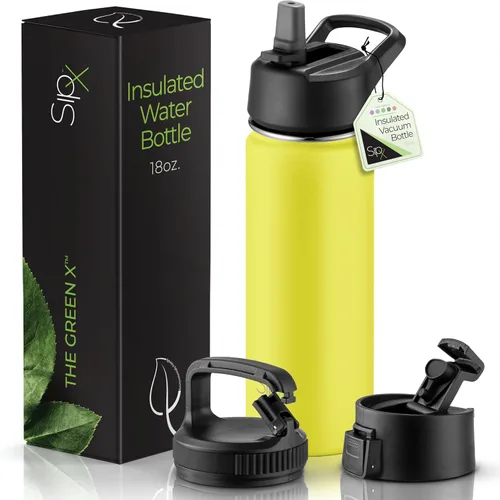 Miniatura 34 de SIPX™ Botella de Agua Aislada de 18 oz con 3 Tapas – Acero Inoxidable a Prueba de Fugas, Triple Aislamiento – Frío 24 Horas/Caliente 12 Horas