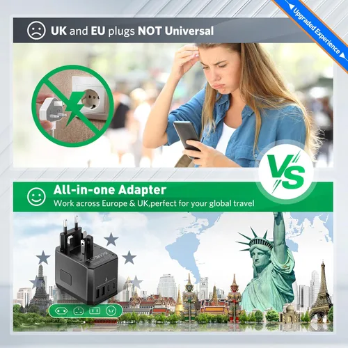 Miniatura 6 de Adaptador de viaje universal de enchufe internacional - Adaptador de enchufe de viaje europeo en todo el mundo US AUS EU Reino Unido España Alemania
