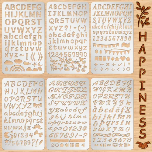 Miniatura 9 de Lewtemi - Juego de 6 plantillas de metal para diarios, plantillas de acero inoxidable para planificadores de diarios, plantillas para quemar madera