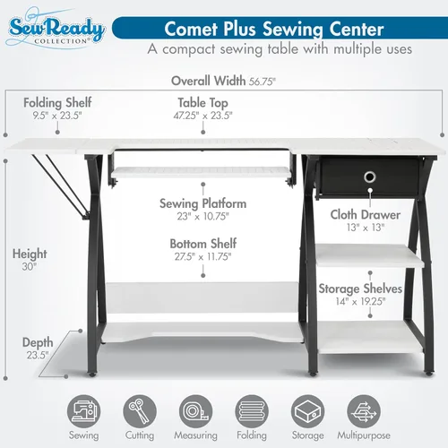 Miniatura 3 de Sew Ready Comet Plus - Mesa de costura artesanal, 56.75 x 23.5 pulgadas, tamaño total de plataforma con rejilla de corte de tela precisa y cajón