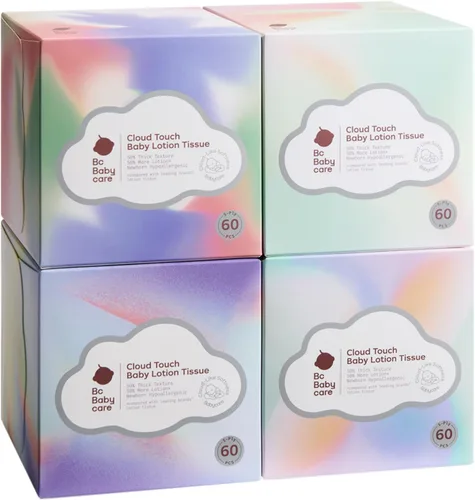 Bc Babycare Cloud Touch Lotion - Pañuelos faciales ultra suaves, hipoalergénicos, materiales a base de plantas, Clean Gentle Baby Essentials, 60