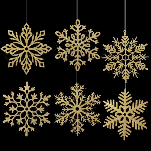 Miniatura 17 de Sratte 24 adornos de copo de nieve grandes de 16 pulgadas, copos de nieve colgantes decorativos con purpurina gigante, 6 diseños de adornos