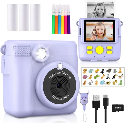 Miniatura 11 de Cámara de impresión instantánea para niños, regalos de cumpleaños de Navidad para niñas y niños, cámara digital de video HD 1080P para niños
