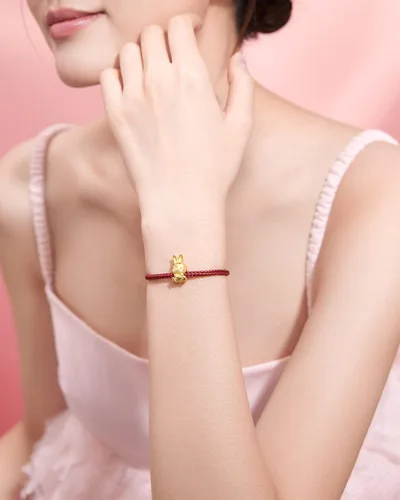Miniatura 5 de ZHOU LIU FU Pulseras de oro real para mujer, pulsera de conejo de la suerte, joyería de oro de 24 quilates, pulsera roja, dije de oro sólido