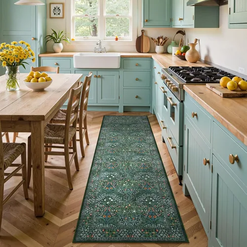 Miniatura 17 de Lahome Tapete floral lavable, suave, para entrada y cocina, 2 x 3 pies, antideslizante, bohemio, ultradelgado, fácil de limpiar, para interior, Azul