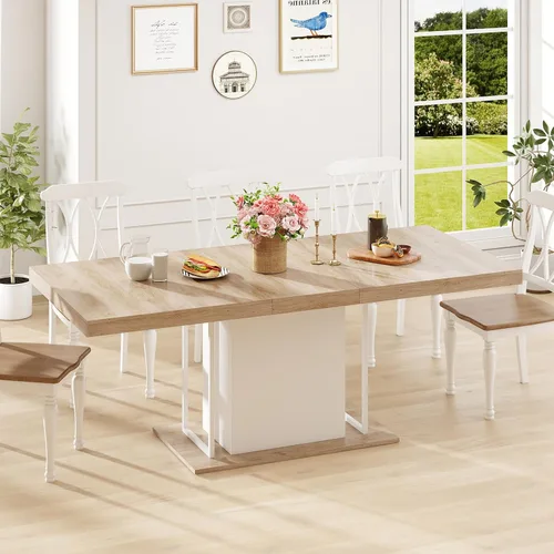 Miniatura 12 de Zevemomo Mesa de Comedor Expandible de 63"-78.7", Mesa de Cocina Estilo Granja para 6-10 Personas, Mesa de Comedor Rectangular Extensible, con Riel