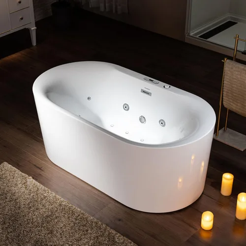 Miniatura 11 de WOODBRIDGE 59" x 151 cm Bañera independiente de hidromasaje con chorros de agua y burbujas de aire, con panel de control LED, BJ100, Blanca