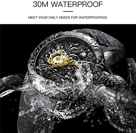 Miniatura 6 de Reloj automático para hombre, a la moda, grabado en 3D, impermeable, esfera grande, reloj deportivo, 50 mm