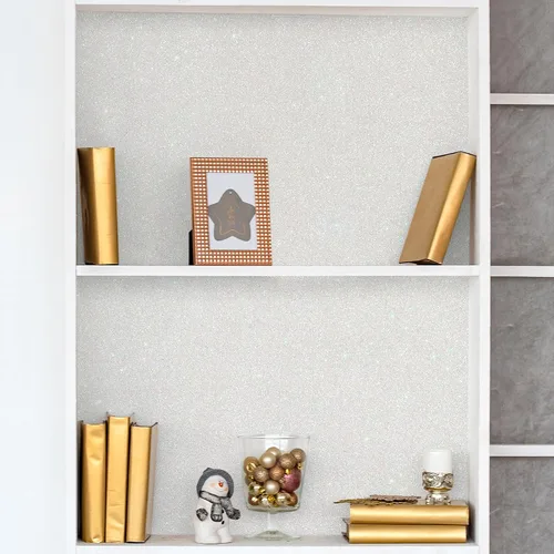 Miniatura 5 de CHIHUT Papel tapiz iridiscente con purpurina blanco hueso que se despega y pega, brillante, autoadhesivo removible, rollo de tela decorativa