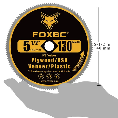 Miniatura 5 de FOXBC Hoja de Sierra Circular de 5-1/2 Pulgadas con 130 Dientes para Cortar Madera Contrachapada, Chapa, OSB, Plástico con Eje de 5/8 Pulgadas